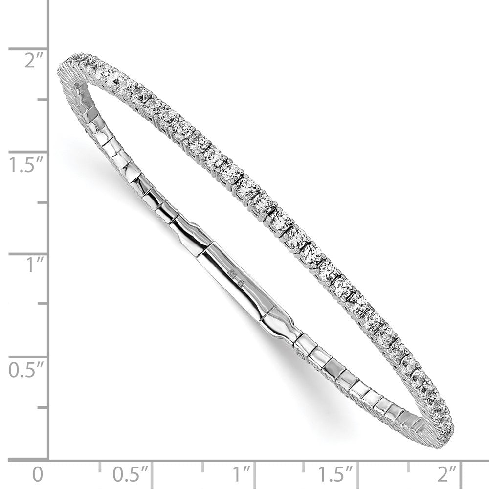 Sterling Silver Shimmer Rhodium-Plated 65 Stone Cz Flexible Bangle Bracelet