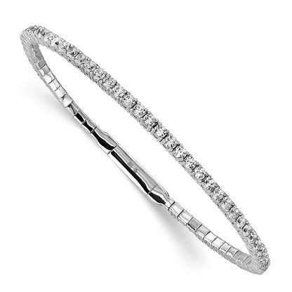 Sterling Silver Shimmer Rhodium-Plated 65 Stone Cz Flexible Bangle Bracelet