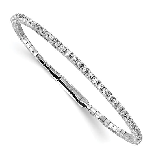 Sterling Silver Shimmer Rhodium-Plated 65 Stone Cz Flexible Bangle Bracelet