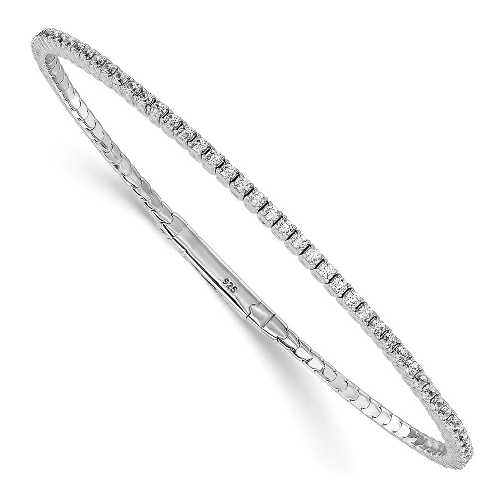 Sterling Silver Shimmer Rhodium-Plated 85 Stone 1.7mm Cz 7 Inch Flexible Bangle Bracelet