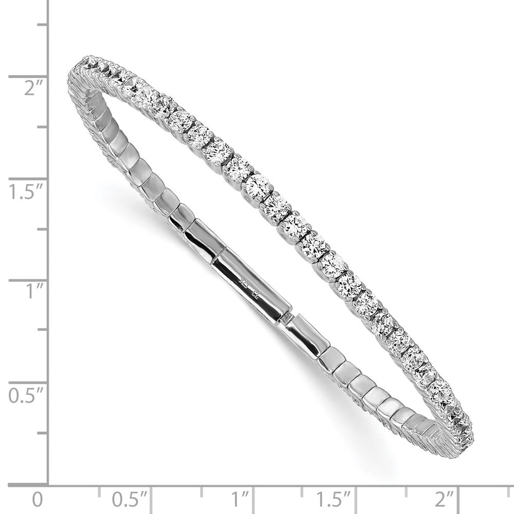 Sterling Silver Shimmer Rhodium-Plated 51 Stone Cz Flexible Bangle Bracelet