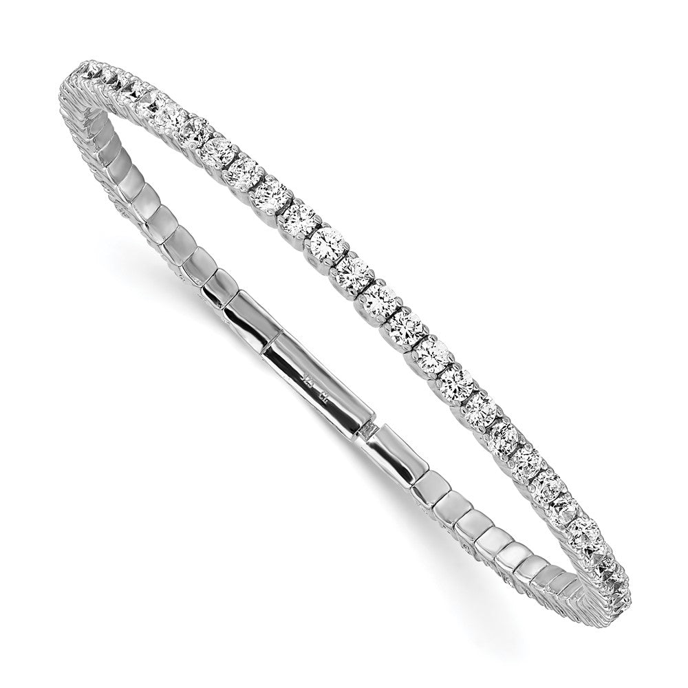 Sterling Silver Shimmer Rhodium-Plated 51 Stone Cz Flexible Bangle Bracelet