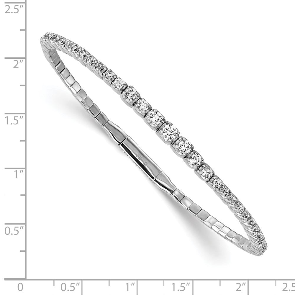 Sterling Silver Shimmer Rhodium-Plated 61 Stone Cz Flexible Bangle Bracelet