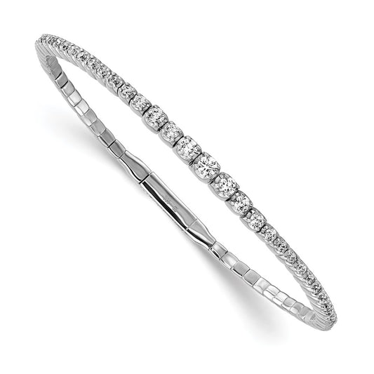 Sterling Silver Shimmer Rhodium-Plated 61 Stone Cz Flexible Bangle Bracelet