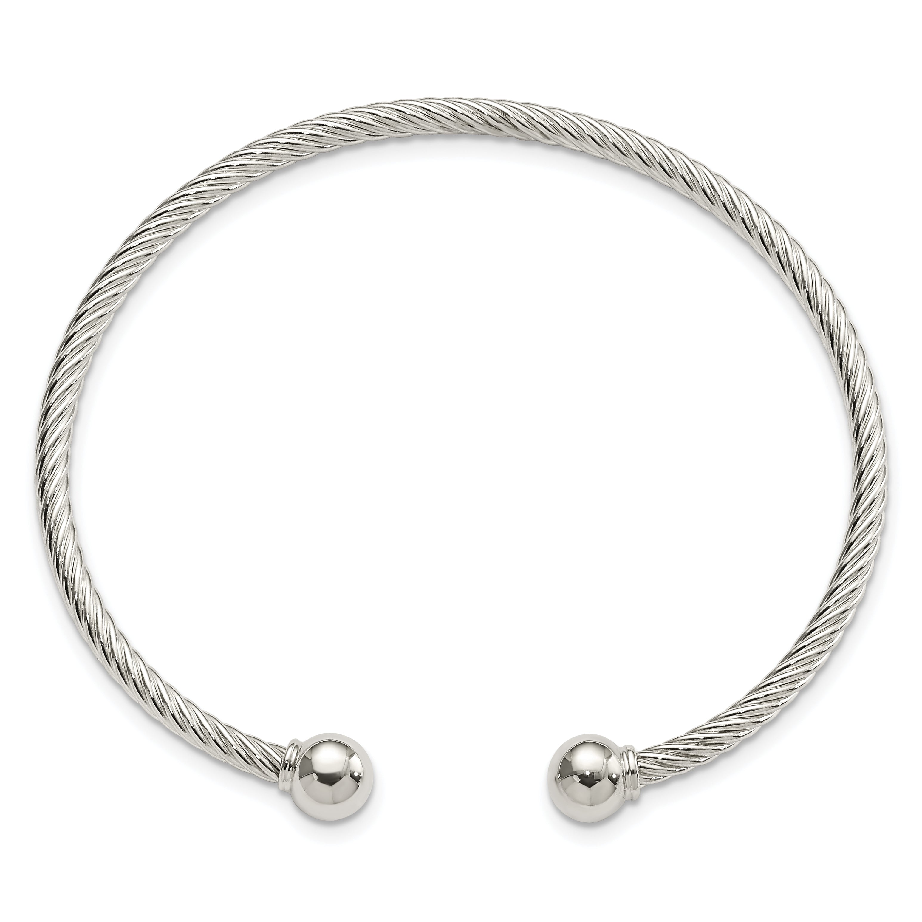 Sterling Silver Polished Twisted W/1 Thread Ball Cuff Bangle