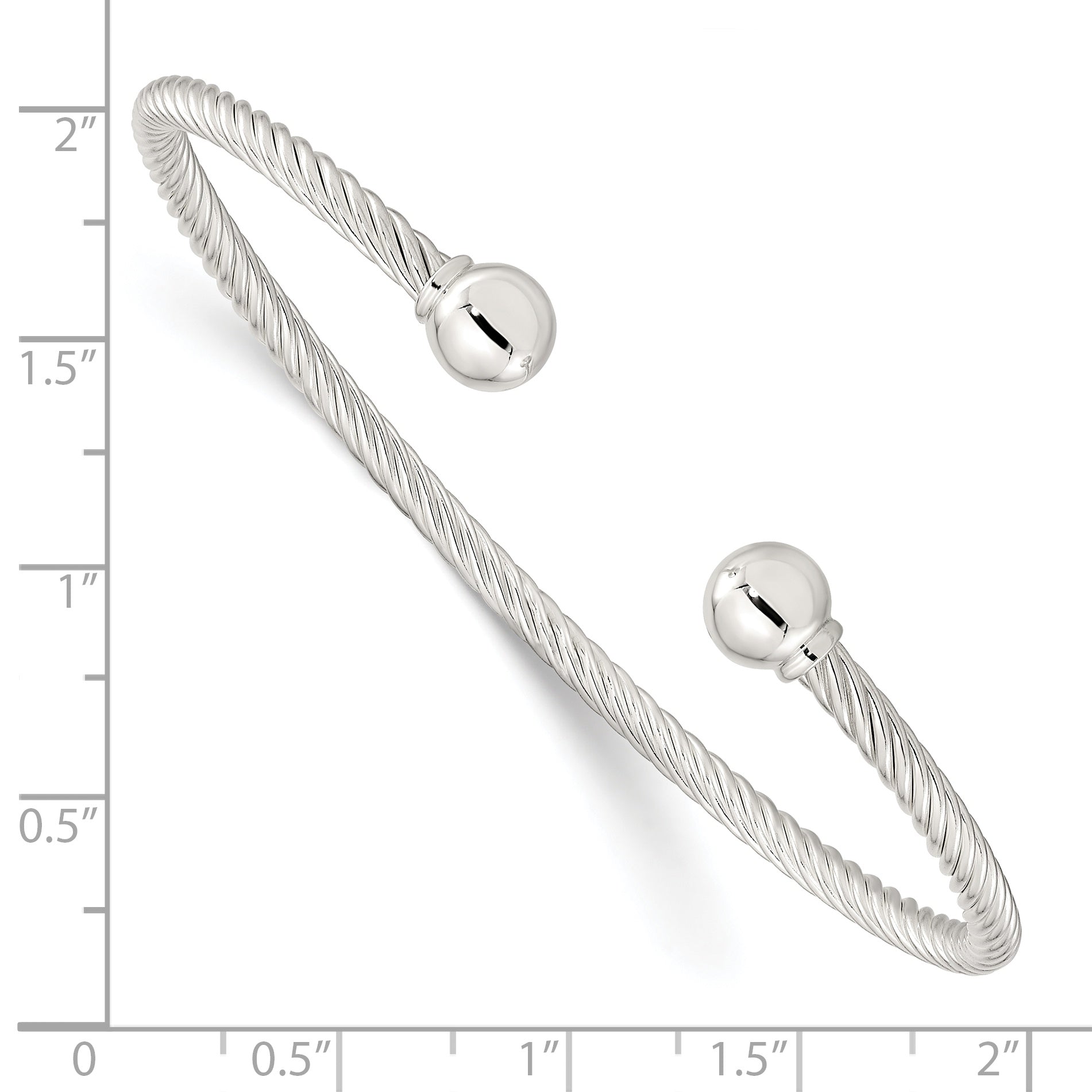 Sterling Silver Polished Twisted W/1 Thread Ball Cuff Bangle