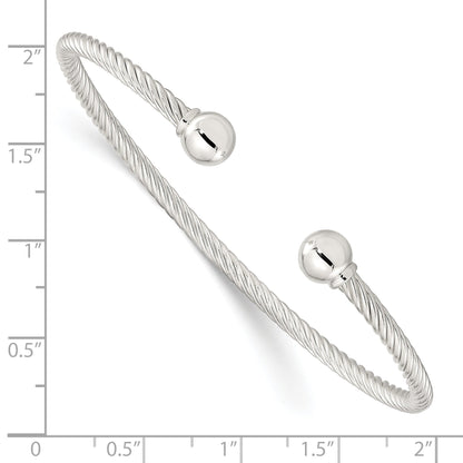 Sterling Silver Polished Twisted W/1 Thread Ball Cuff Bangle