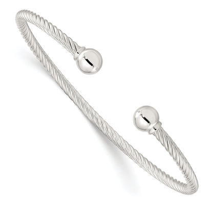 Sterling Silver Polished Twisted W/1 Thread Ball Cuff Bangle