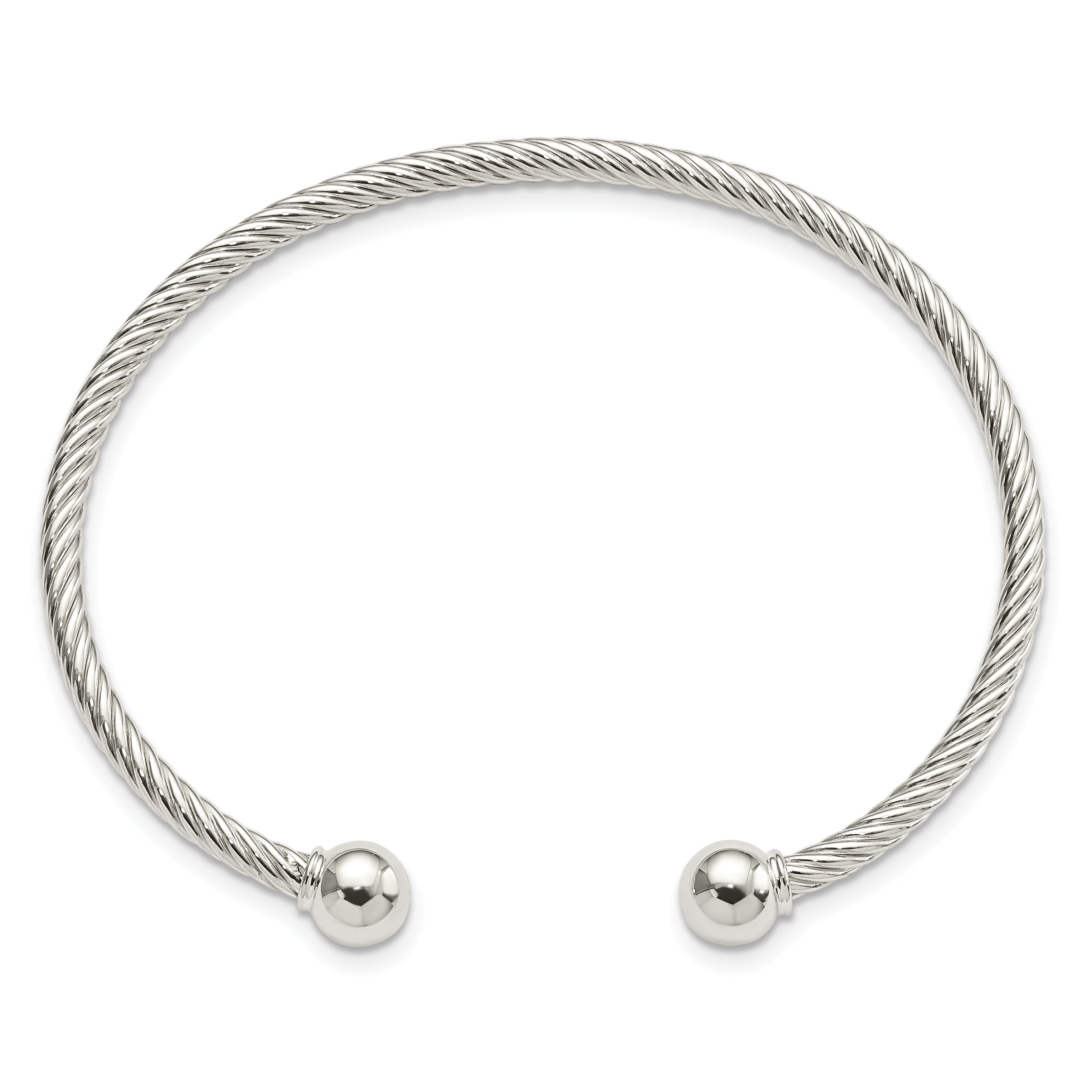 Sterling Silver Rhod-Plated Twisted W/1 Thread Ball Cuff Bangle