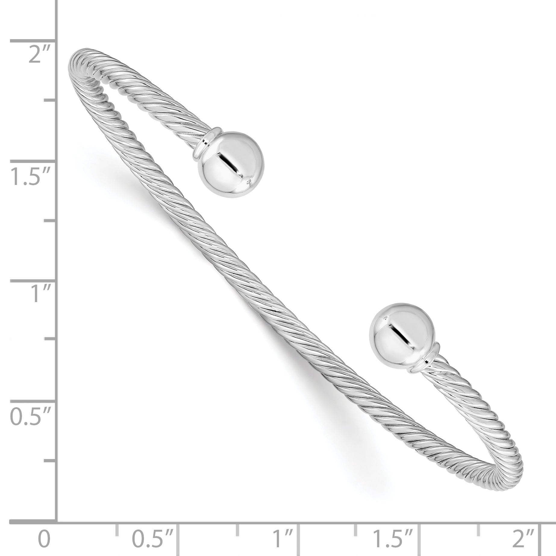 Sterling Silver Rhod-Plated Twisted W/1 Thread Ball Cuff Bangle
