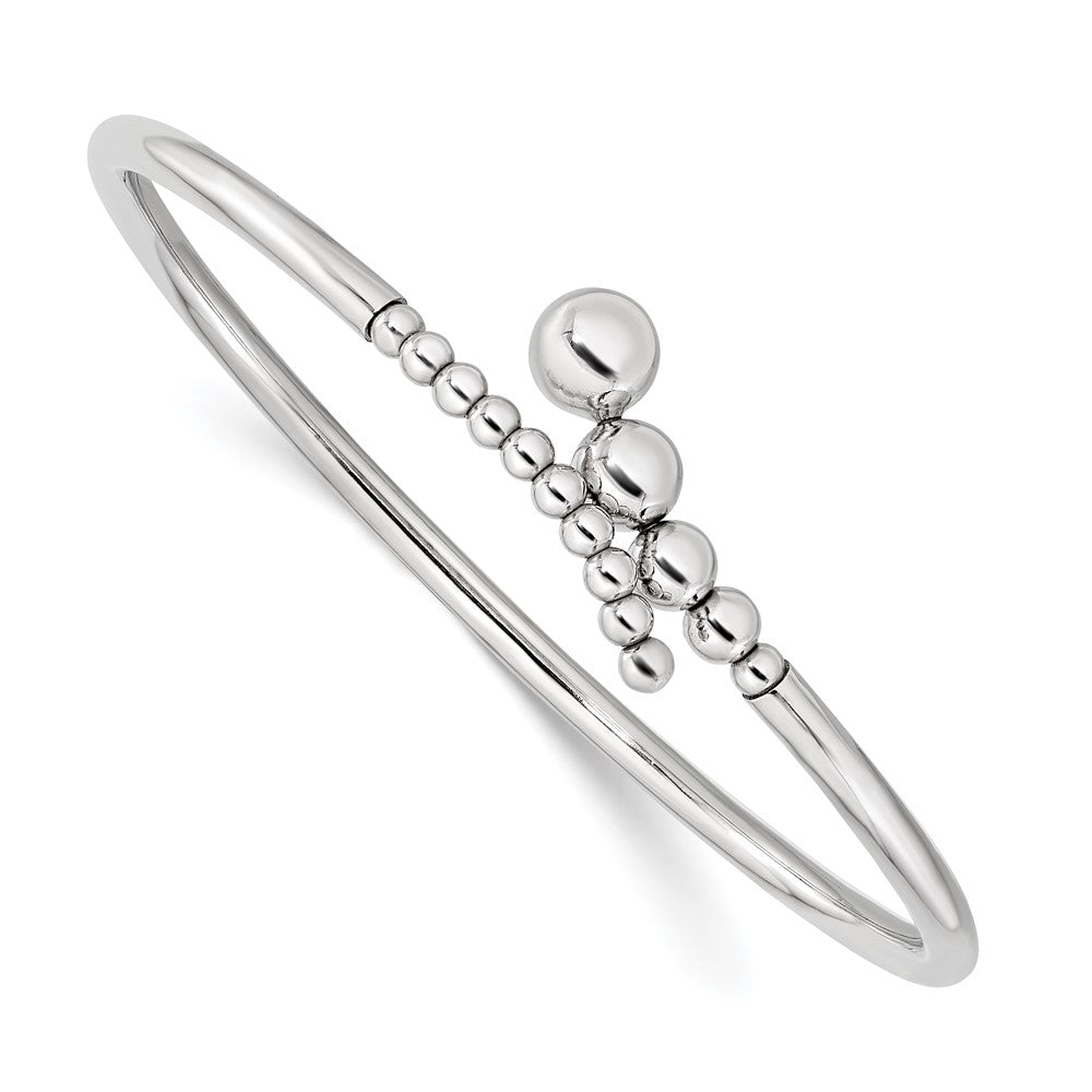 Sterling Silver Rhodium-Plated Polished Beaded Flexible Bangle