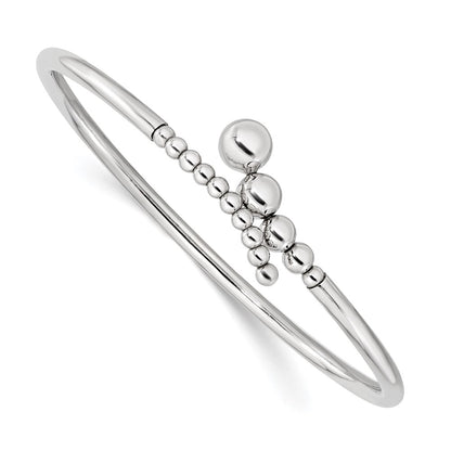 Sterling Silver Rhodium-Plated Polished Beaded Flexible Bangle