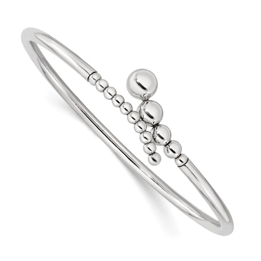 Sterling Silver Rhodium-Plated Polished Beaded Flexible Bangle