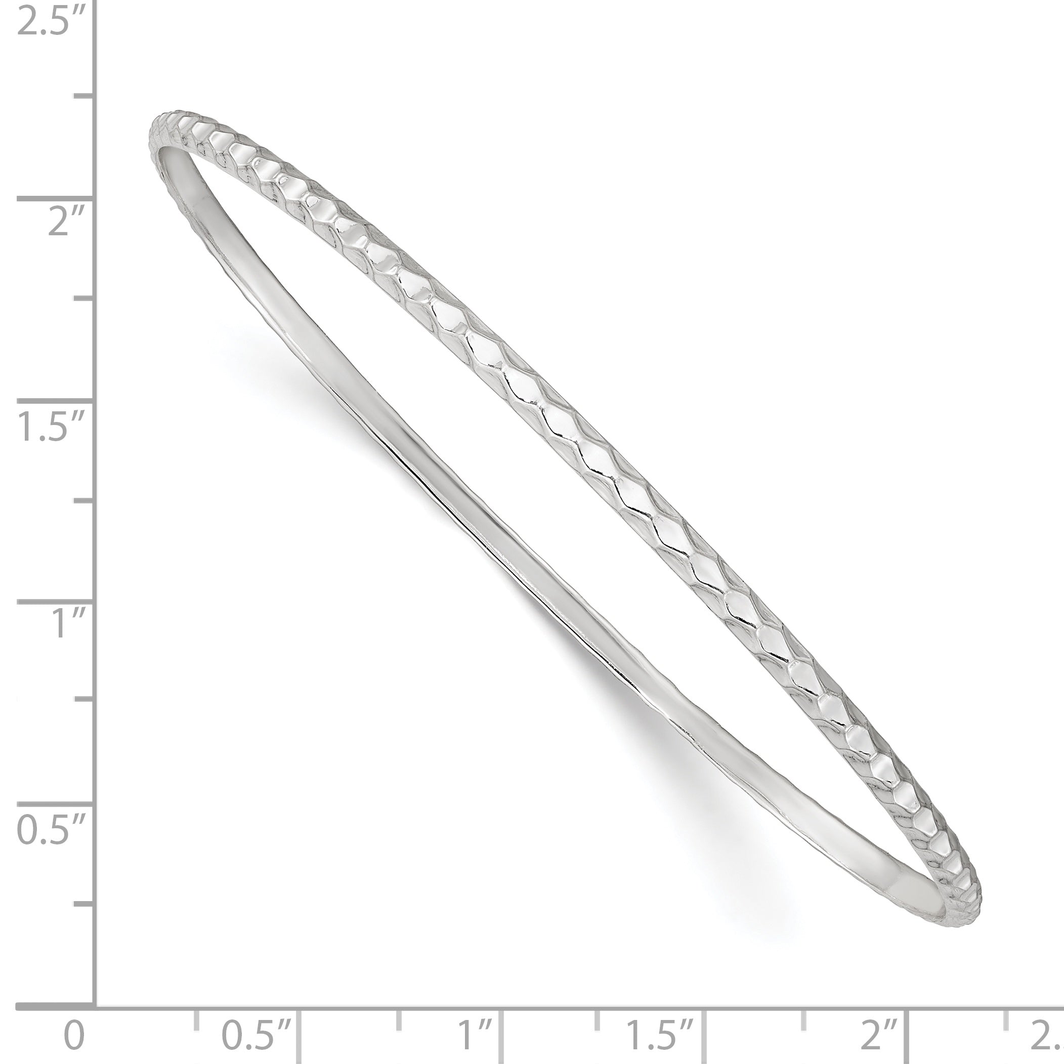 Sterling Silver Polished 2.5mm Textured Slip-On Bangle