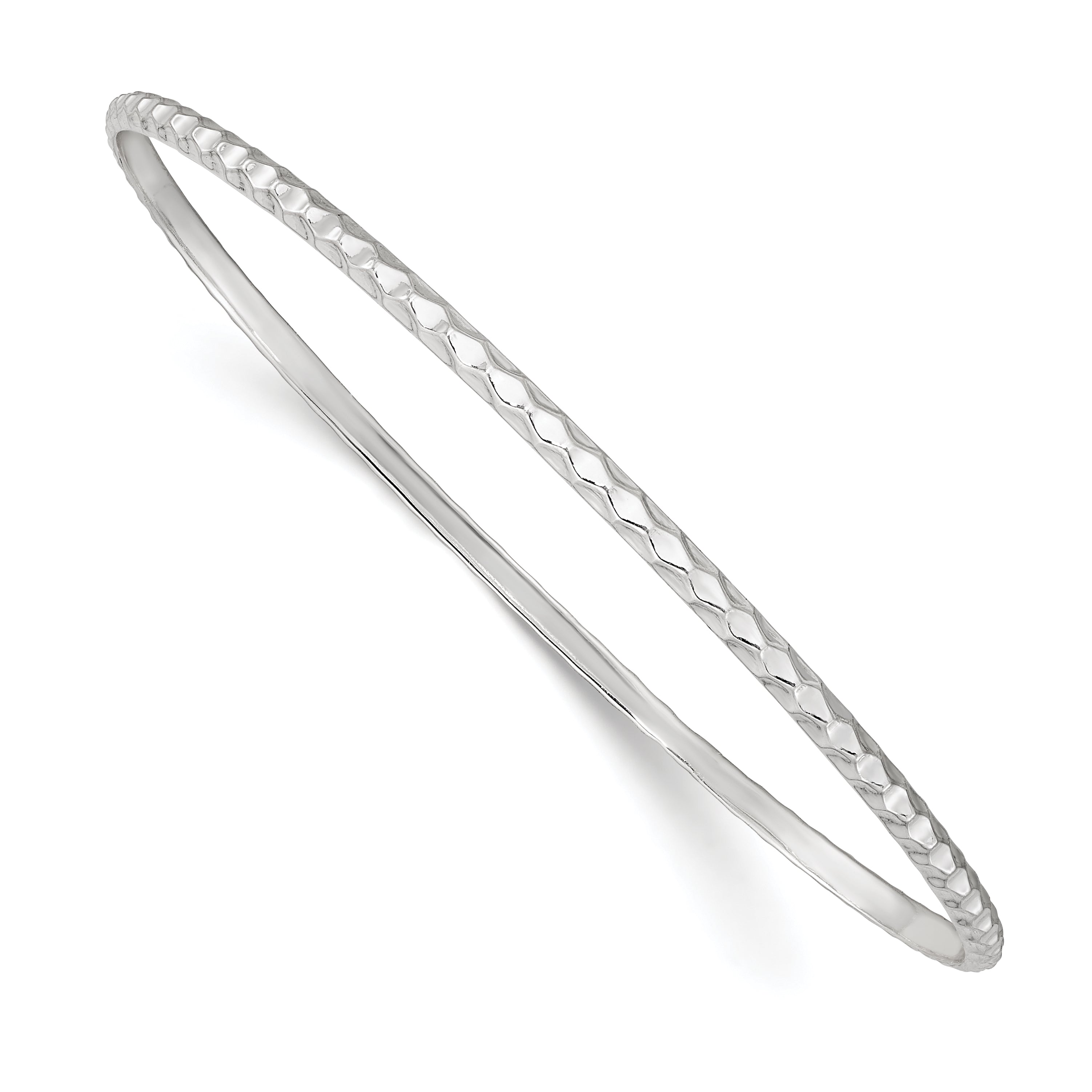 Sterling Silver Polished 2.5mm Textured Slip-On Bangle