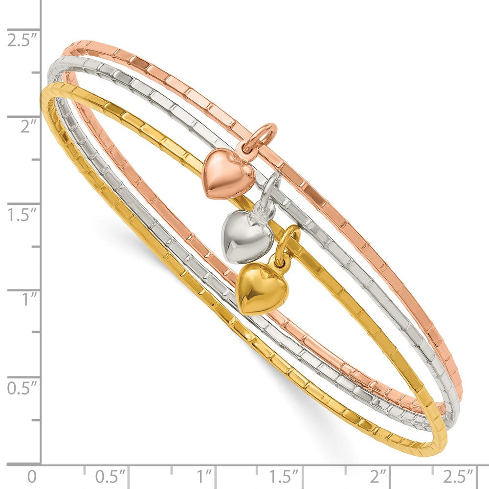 Sterling Silver Silver/Gold-Tone/Rose-Tone W/Puffed Heart Bangle Set
