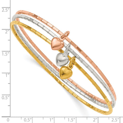 Sterling Silver Silver/Gold-Tone/Rose-Tone W/Puffed Heart Bangle Set