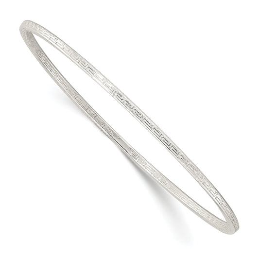 Sterling Silver Polished 2.25mm Greek Key Slip-On Bangle