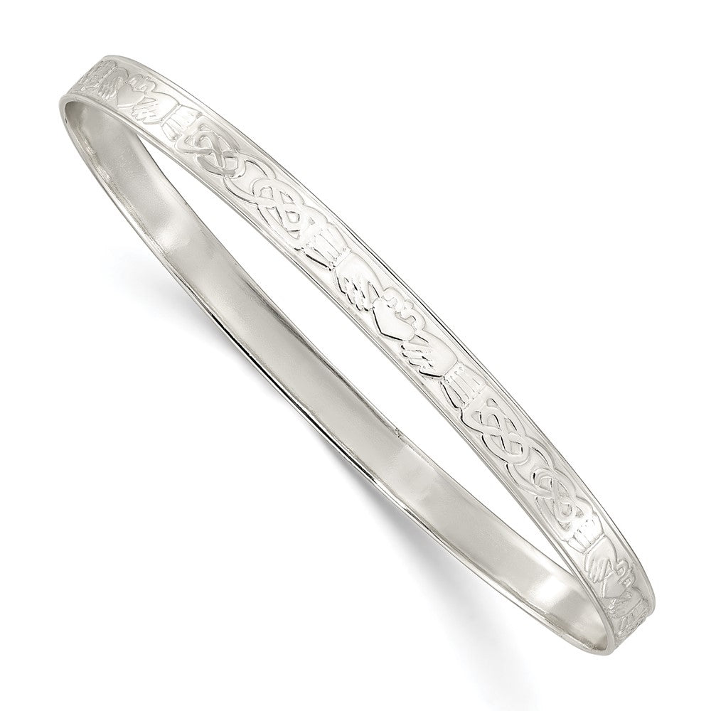 Sterling Silver Polished 5.25mm Claddagh Slip-On Bangle