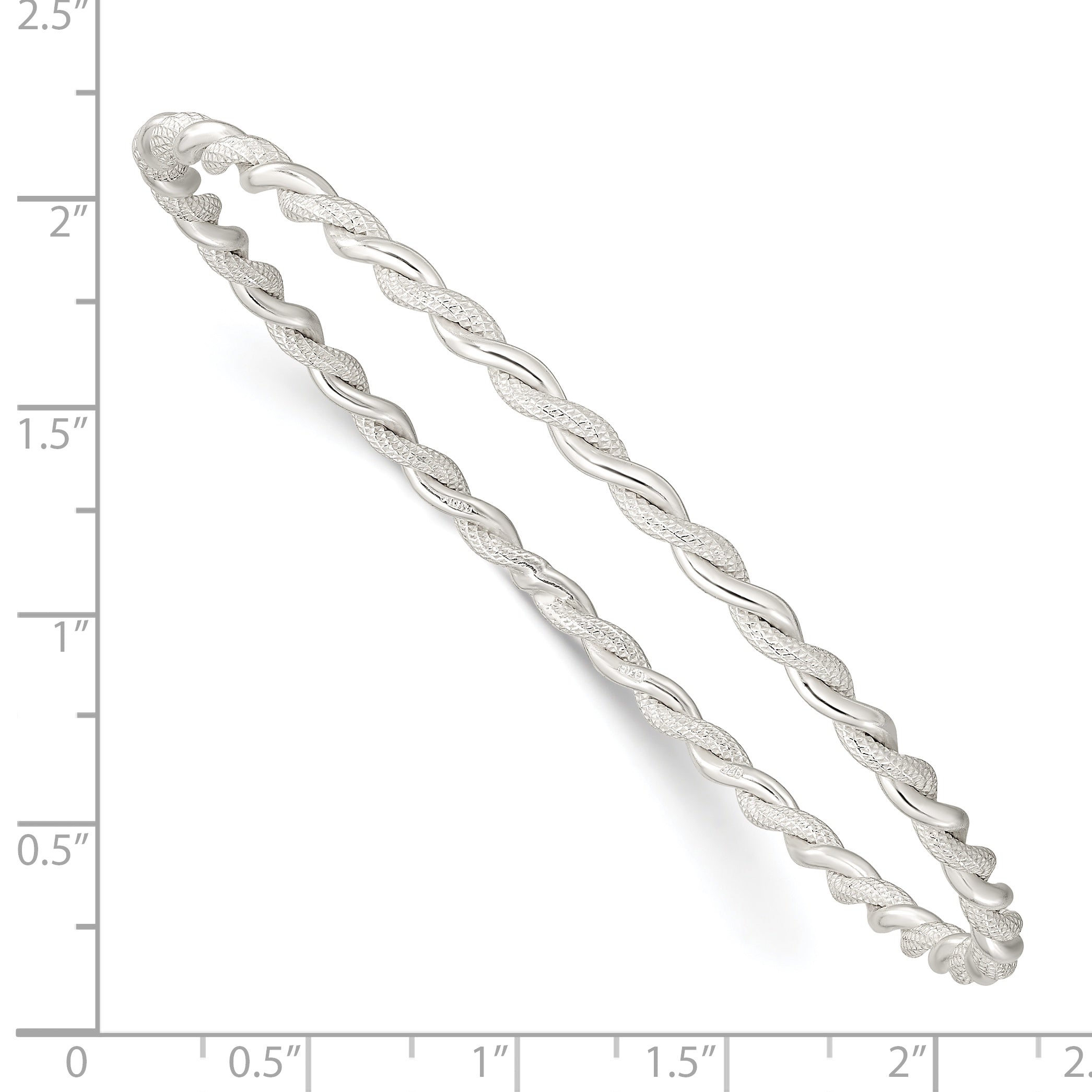 Sterling Silver Polished And Textured Twisted 3mm Slip-On Bangle
