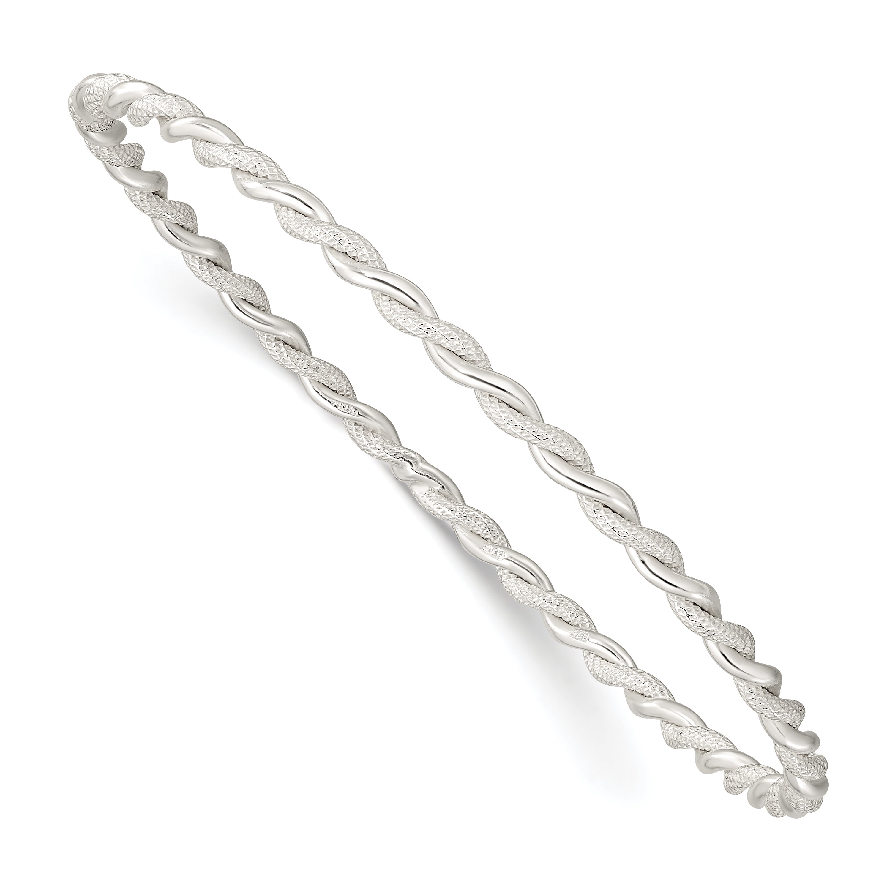 Sterling Silver Polished And Textured Twisted 3mm Slip-On Bangle