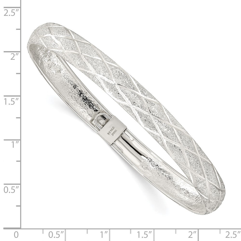 Sterling Silver Laser-Cut X-Design 7.5mm Oval Flexible Bangle