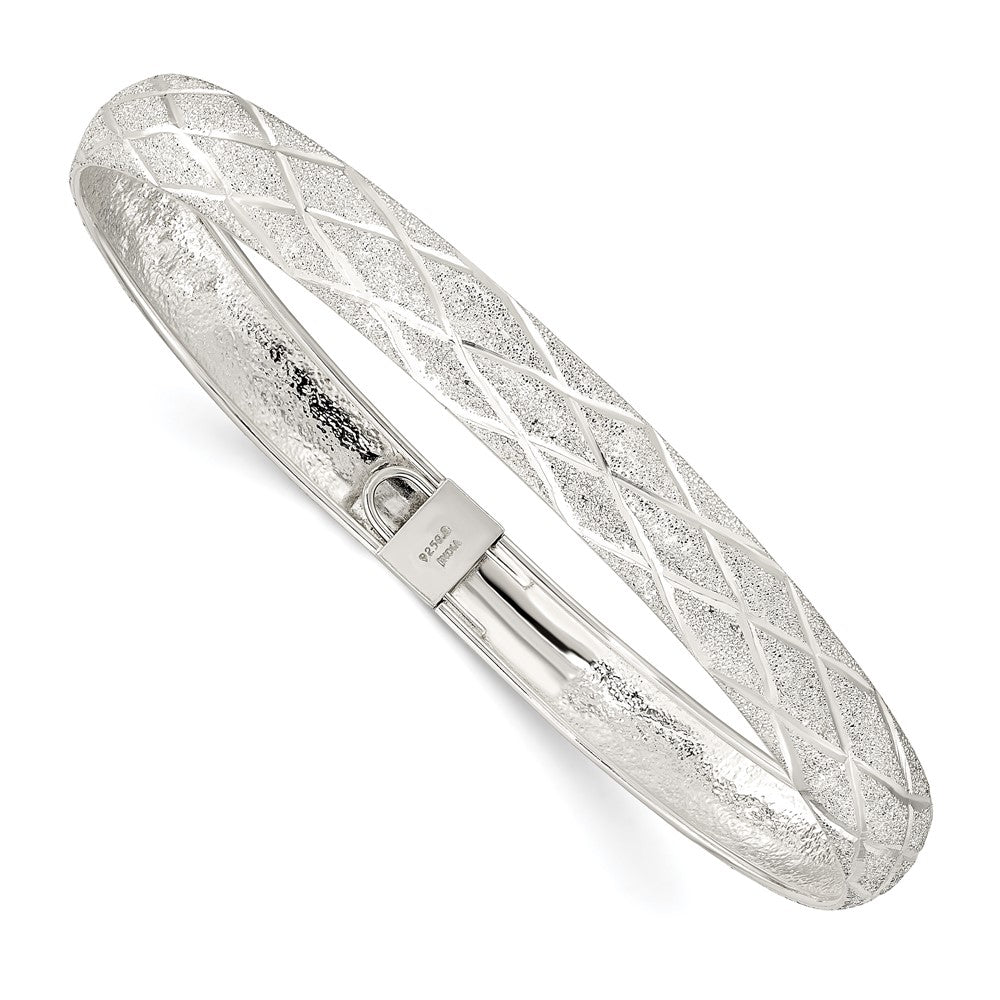Sterling Silver Laser-Cut X-Design 7.5mm Oval Flexible Bangle