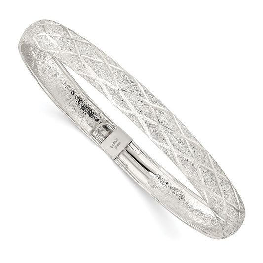 Sterling Silver Laser-Cut X-Design 7.5mm Oval Flexible Bangle