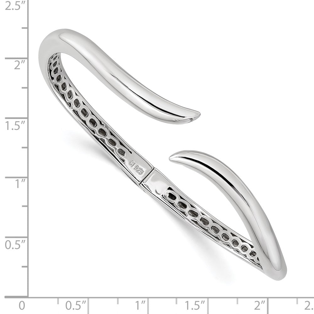 Sterling Silver Rhodium-Plated Polished Wavy Hinged Bangle