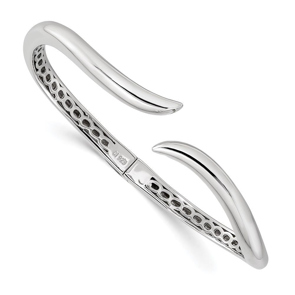 Sterling Silver Rhodium-Plated Polished Wavy Hinged Bangle