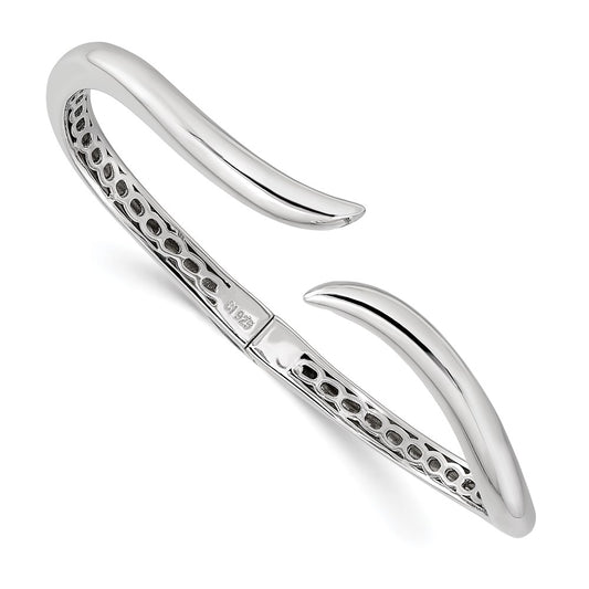 Sterling Silver Rhodium-Plated Polished Wavy Hinged Bangle