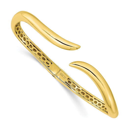 Sterling Silver Gold-Tone Polished Wavy Hinged Bangle
