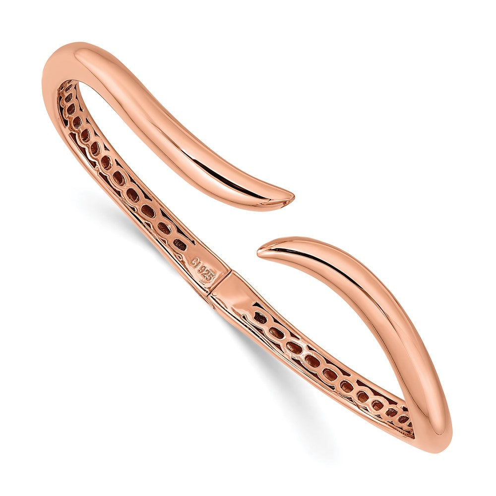 Sterling Silver Rose-Tone Polished Wavy Hinged Bangle