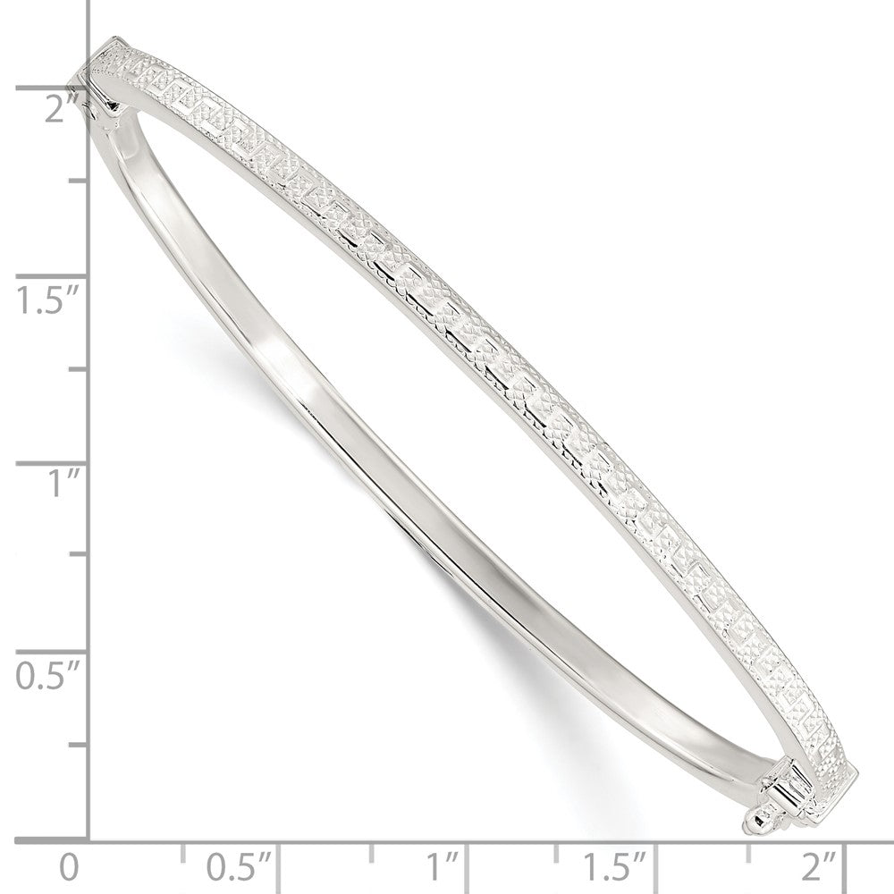 Sterling Silver Polished Textured Design Hinged Bangle