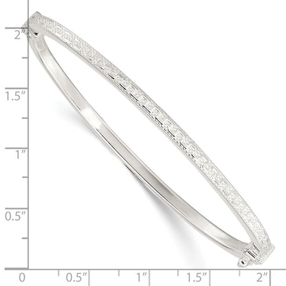 Sterling Silver Polished Textured Design Hinged Bangle