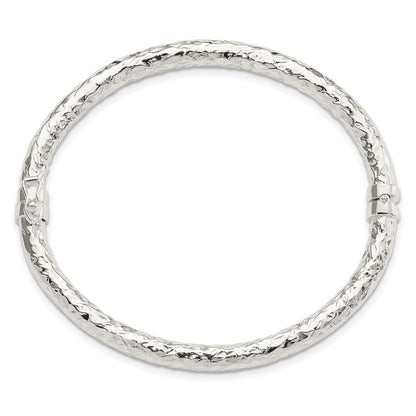 Sterling Silver Polished Textured Hinged Bangle