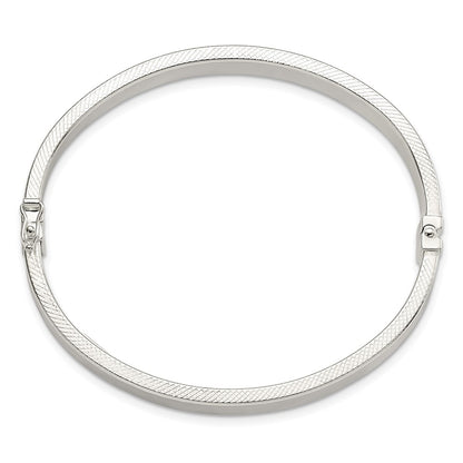 Sterling Silver Polished & Textured Hinged Bangle