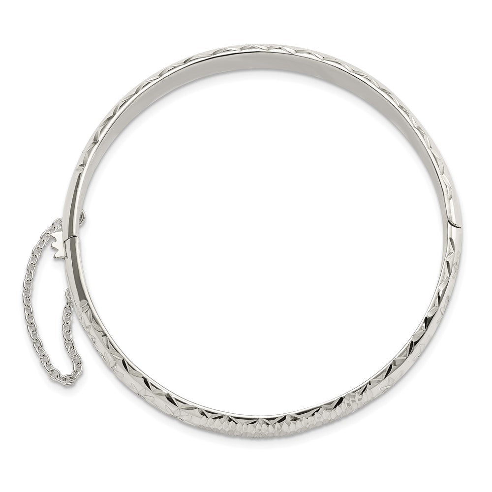 Sterling Silver Rhodium-Plated Polished And D/C 7.00mm Hinged Bangle
