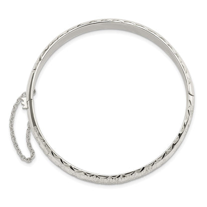 Sterling Silver Rhodium-Plated Polished And D/C 7.00mm Hinged Bangle