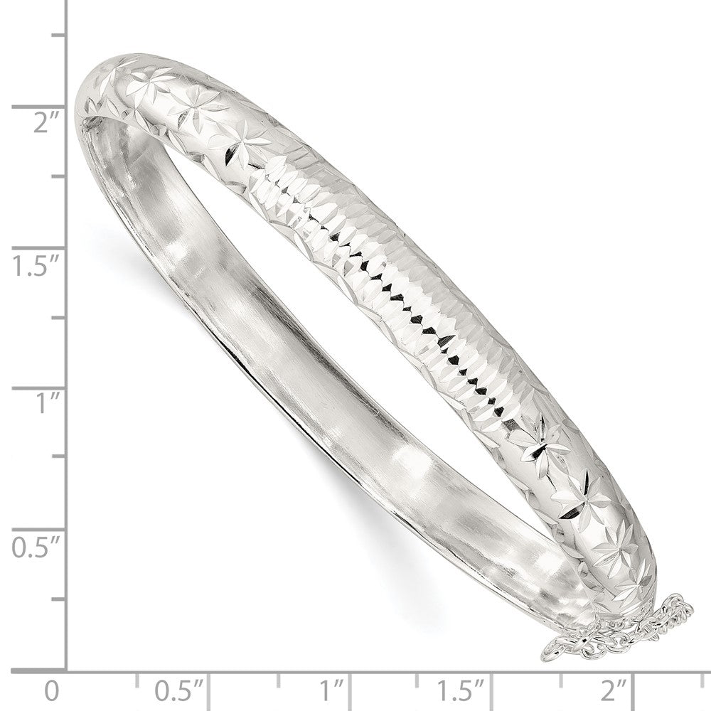 Sterling Silver Rhodium-Plated Polished And D/C 7.00mm Hinged Bangle