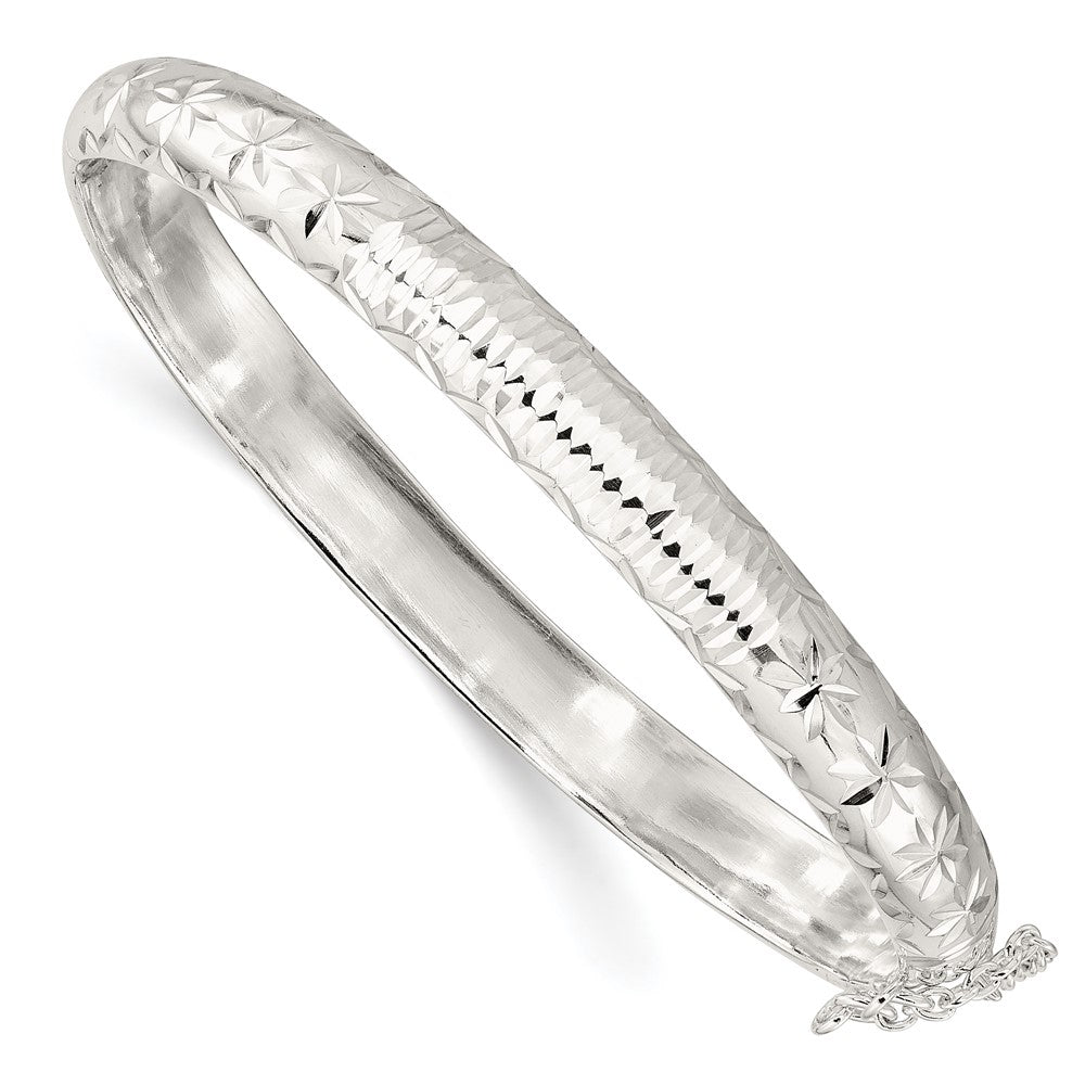 Sterling Silver Rhodium-Plated Polished And D/C 7.00mm Hinged Bangle