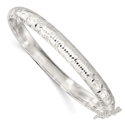 Sterling Silver Rhodium-Plated Polished And D/C 7.00mm Hinged Bangle