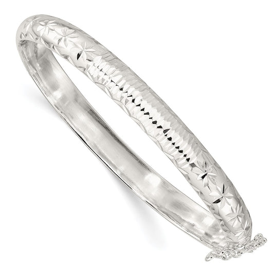 Sterling Silver Rhodium-Plated Polished And D/C 7.00mm Hinged Bangle