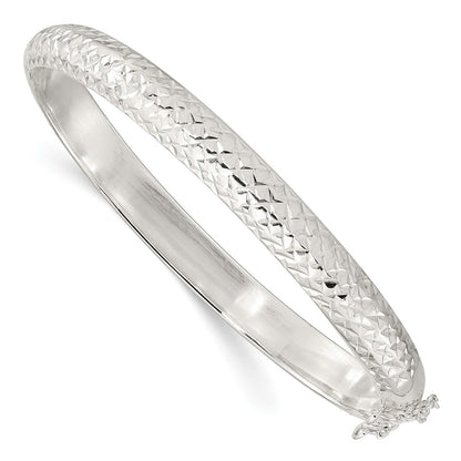 Sterling Silver Rhodium-Plated Polished And D/C 7.00mm Hinged Bangle