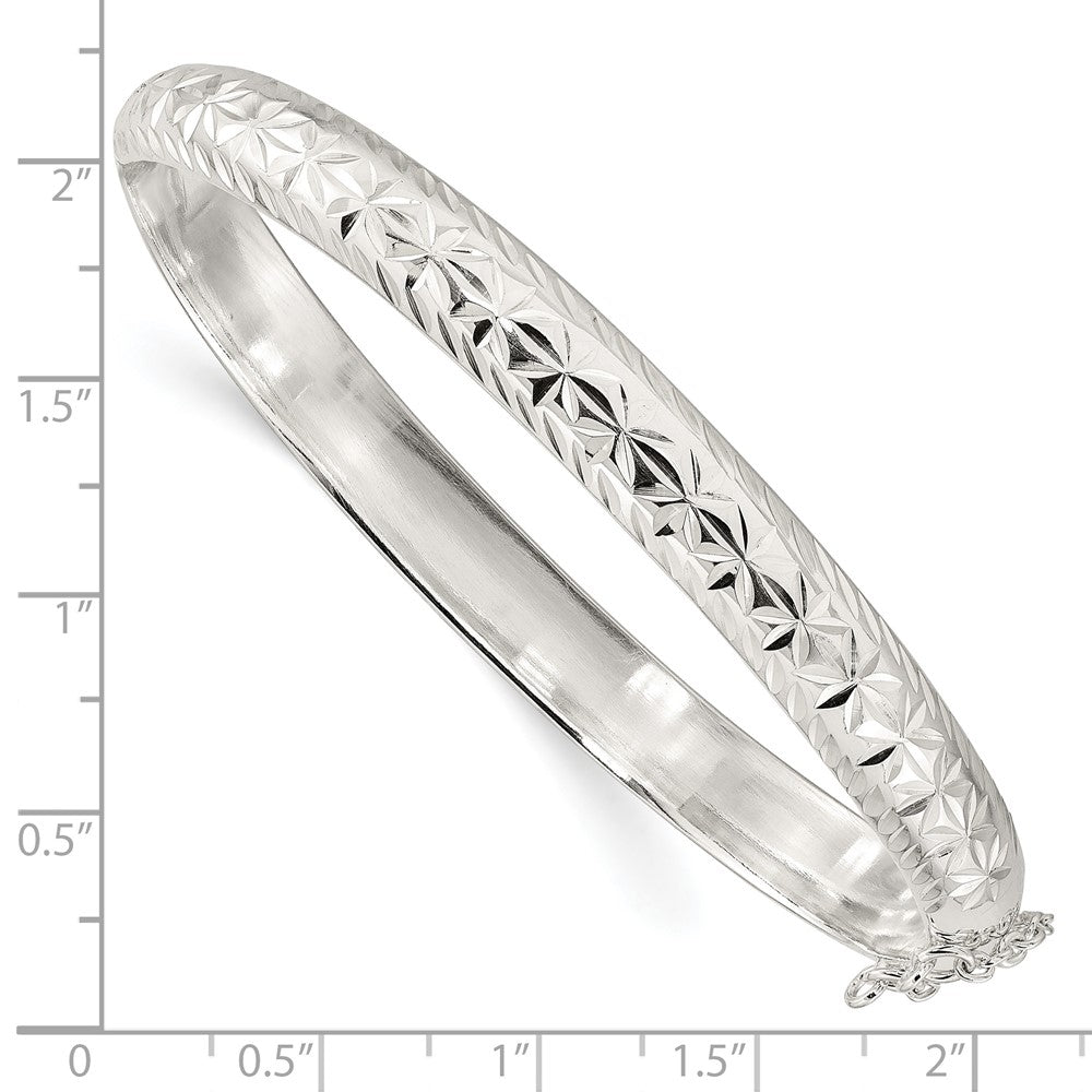 Sterling Silver Polished And D/C 7.25mm Hinged Bangle