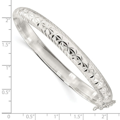 Sterling Silver Polished And D/C 7.25mm Hinged Bangle