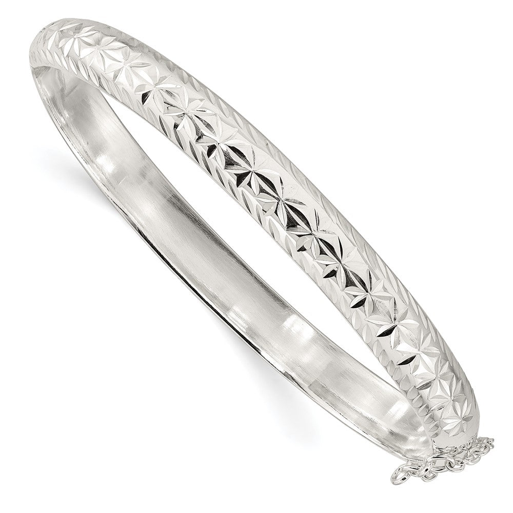 Sterling Silver Polished And D/C 7.25mm Hinged Bangle