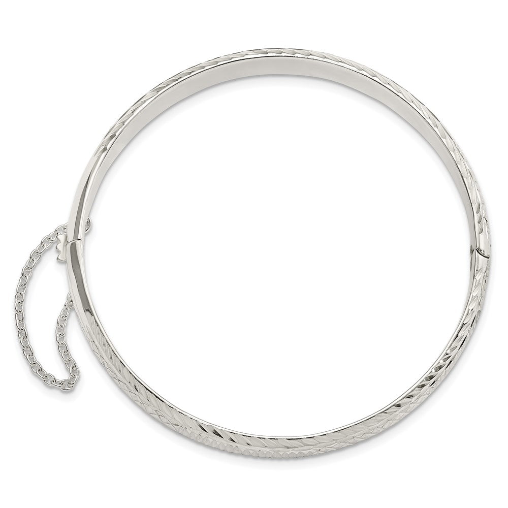 Sterling Silver Polished And D/C 7.25mm Hinged Bangle
