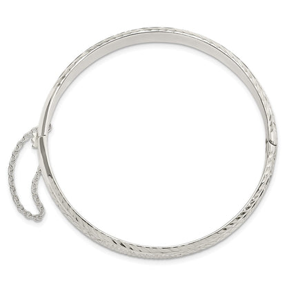 Sterling Silver Polished And D/C 7.25mm Hinged Bangle
