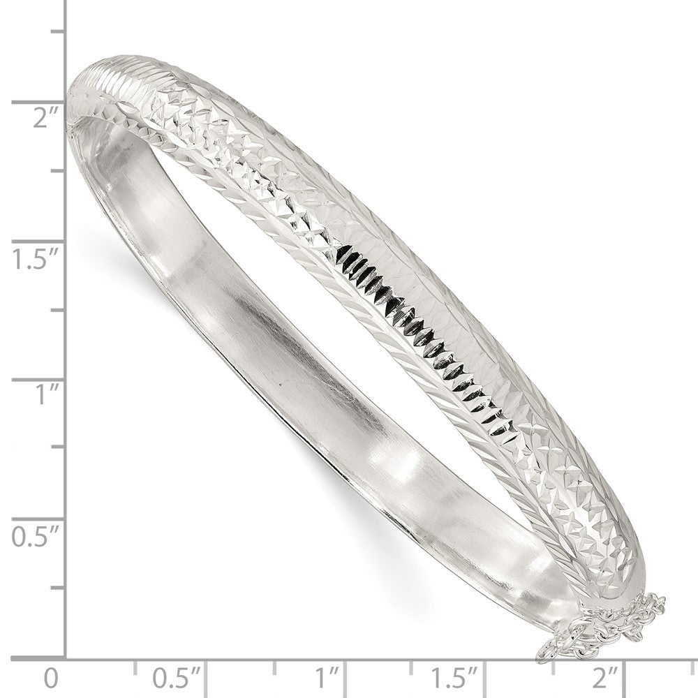 Sterling Silver Polished And D/C 7.25mm Hinged Bangle